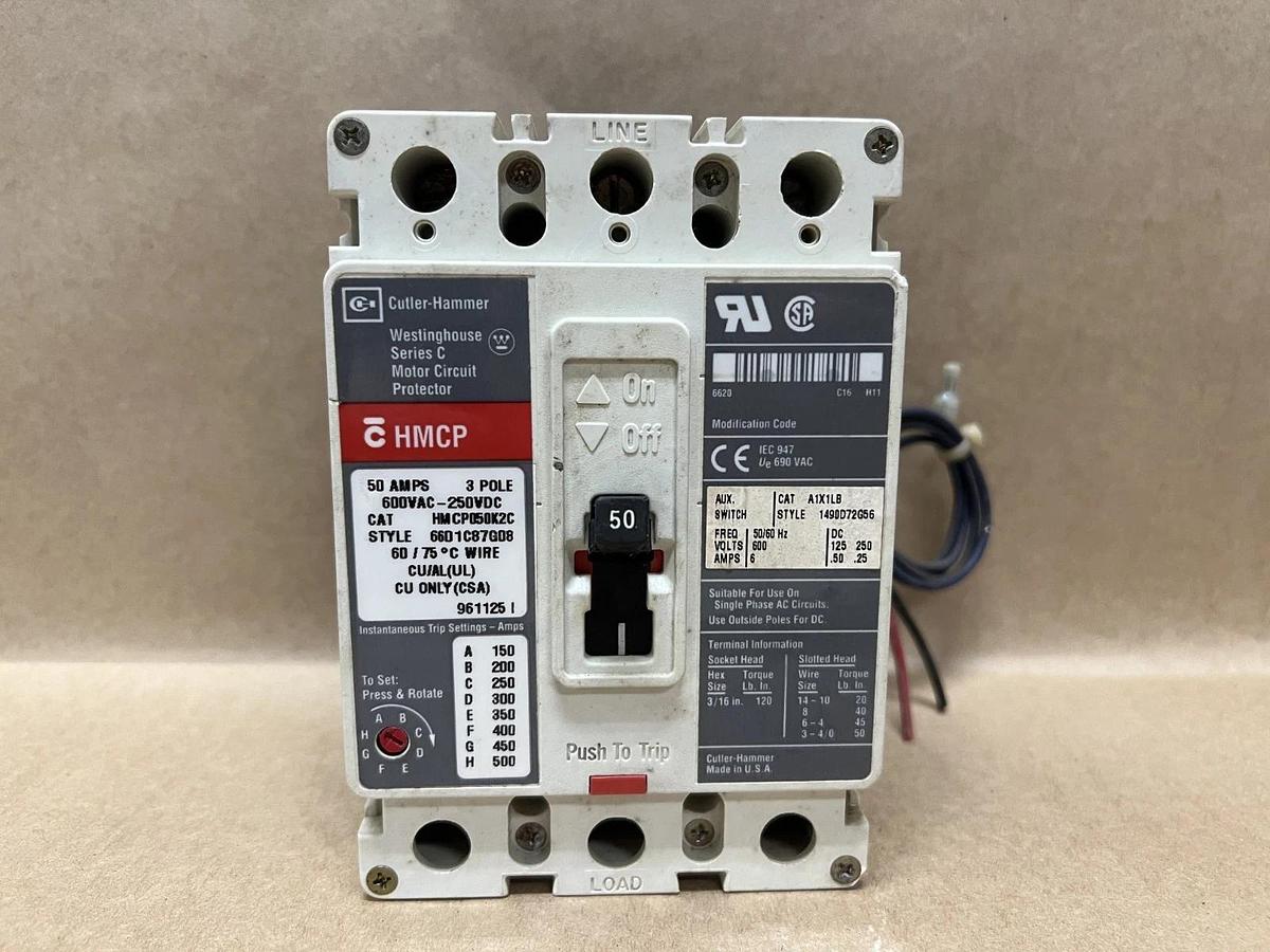 Used Cutler-Hammer/Westinghouse HMCP050K2C 50A, 3 Pole, Ser C Motor Circuit Protector