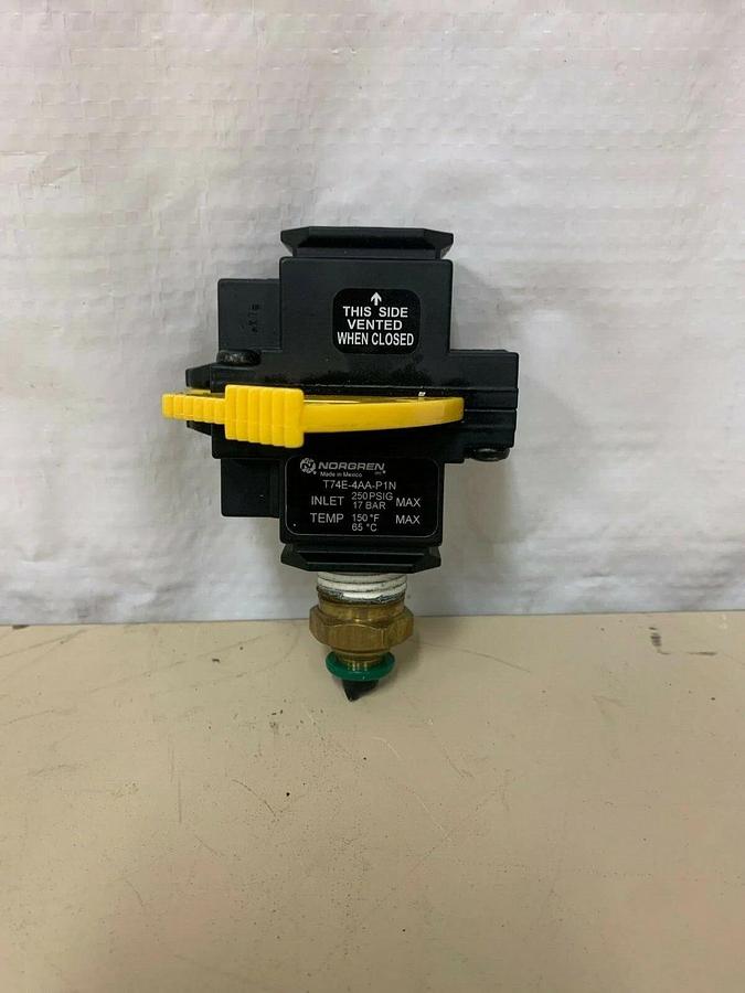 Used Norgren T74E-4AA-P1N 3/4” Ported Lockout Valve 1/2 PTF, 2-Position