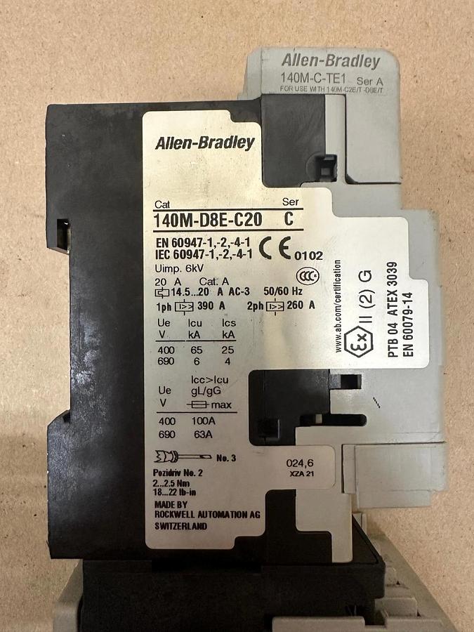 Used Allen Bradley 140M-D8E-C20 Ser C Circuit Breaker w/ 100-C23*10 Contactor