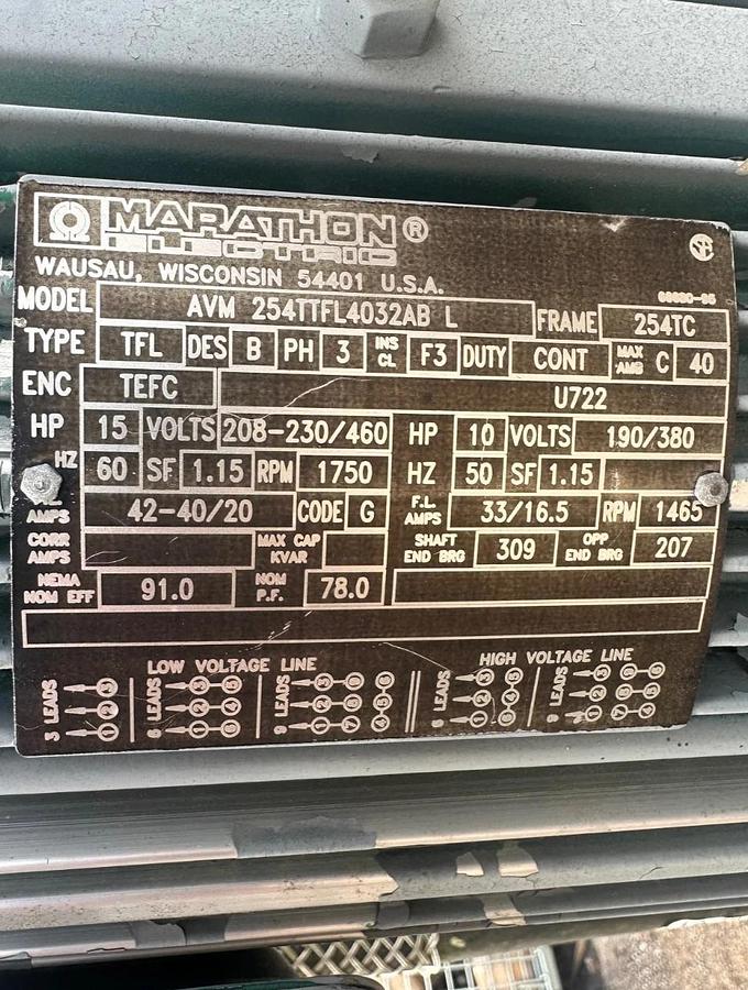 Used Parker H49, 4PS3PB2V/13 9.4Gpm Flow w/ 40G Tank, Marathon 15Hp Motor @ 1759Rpm