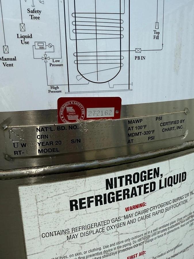 Used Perma-Cyl 2000L Nitrogen, Refrigerated Liquid Storage Tank