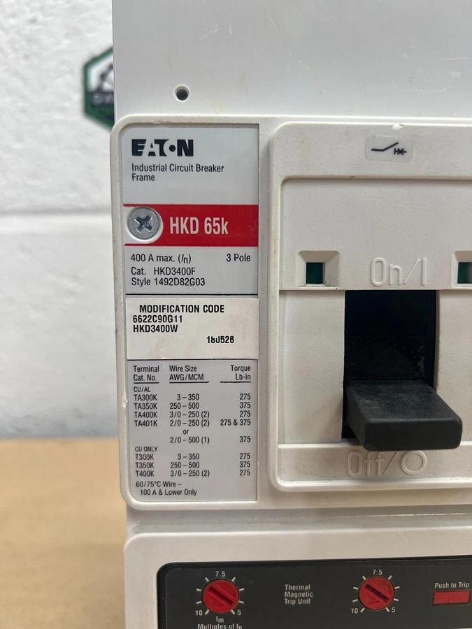 Used Eaton HKD3400W 400A Max, Molded Case Circuit Breaker