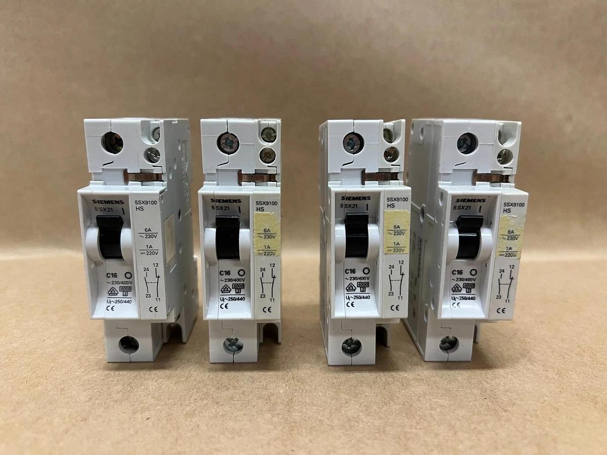 Used Siemens 5SX21 C16, 230/400V Circuit Breaker, 5SX9100HS Auxiliary Contact (4)