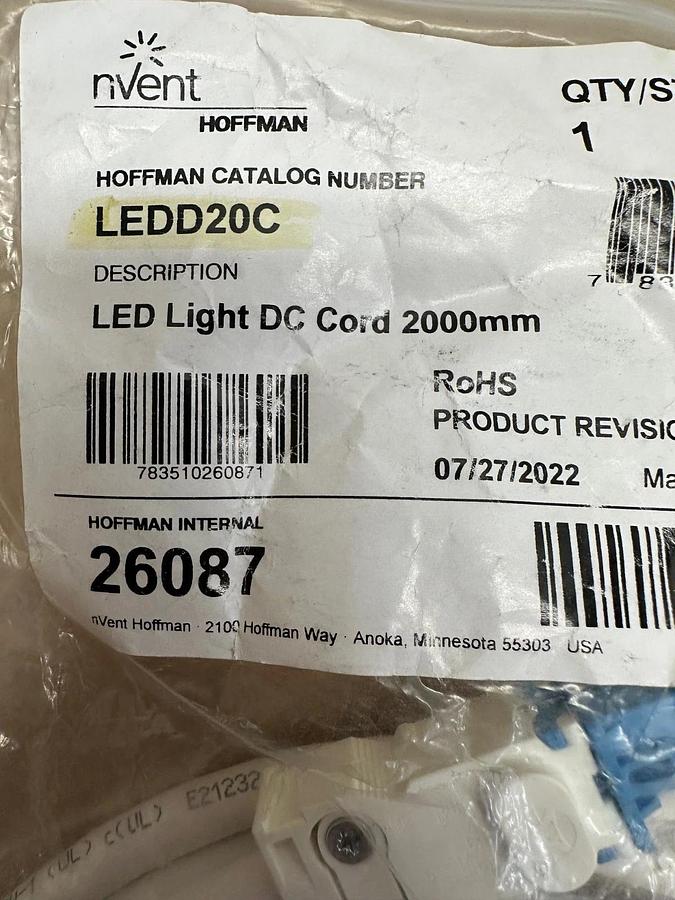 Used NVent Hoffman LEDD20C LED Light DC Cord 2000mm *NEW*