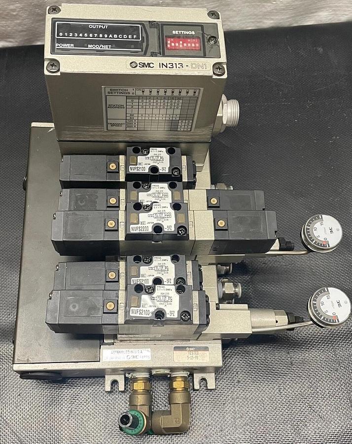 Used SMC IN313-DN1 Serial Interface Unit w/ 5 Solenoid Valves