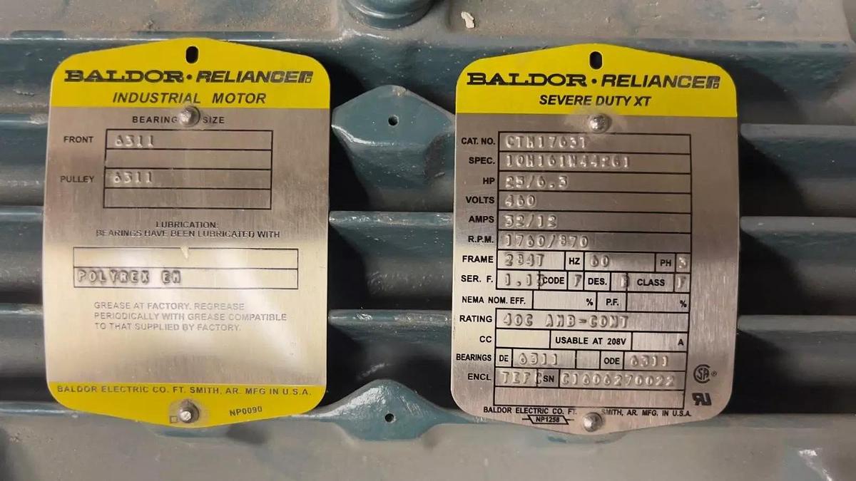 Used Baldor Reliance Industrial Motor CTM1763T 25HP 460V