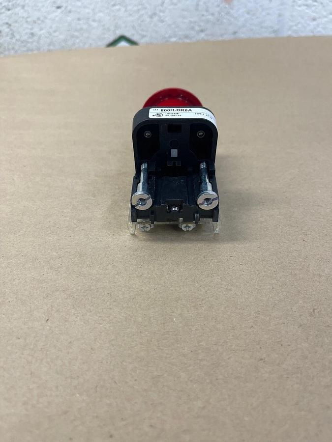 Used Allen-Bradley 800H-DR6A Push Button Unit Type 4, Series F, Mushroom Head Red Cap