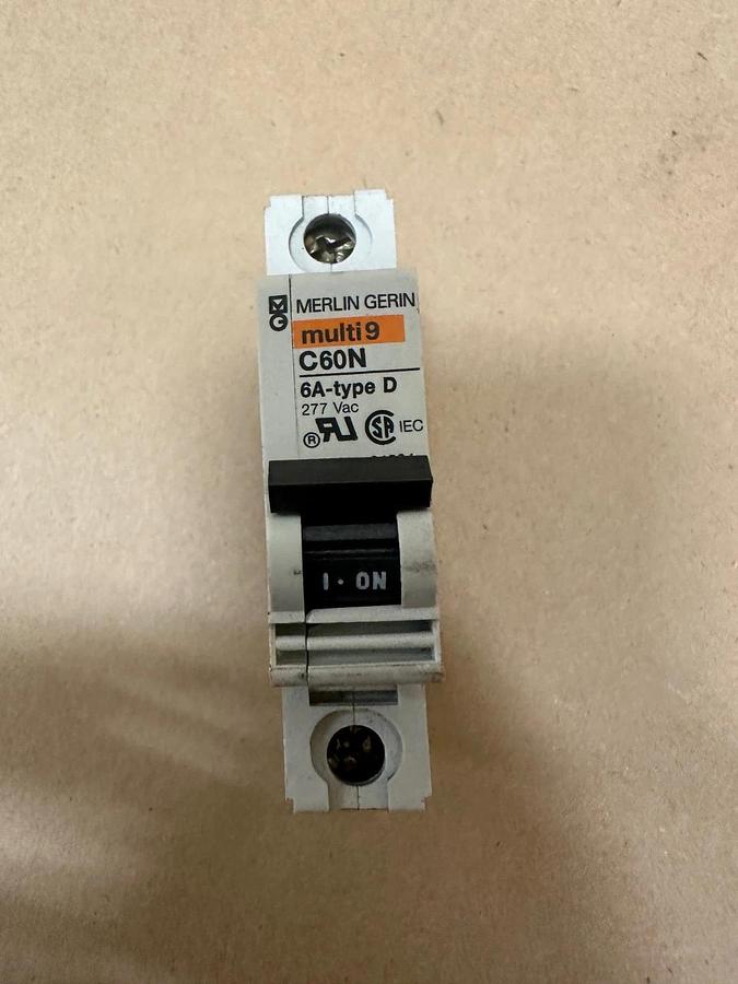 Used Merlin Gerin C60N Multi 9, 6A-Type D 1 Pole, 277VAC Breaker