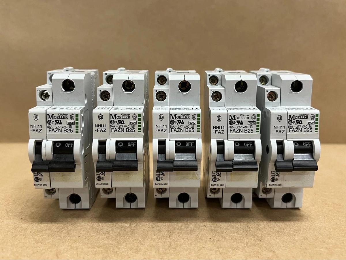 Used Moeller FAZN B25 5kA-277 VAC, 25A Circuit Breaker - Lot of 5
