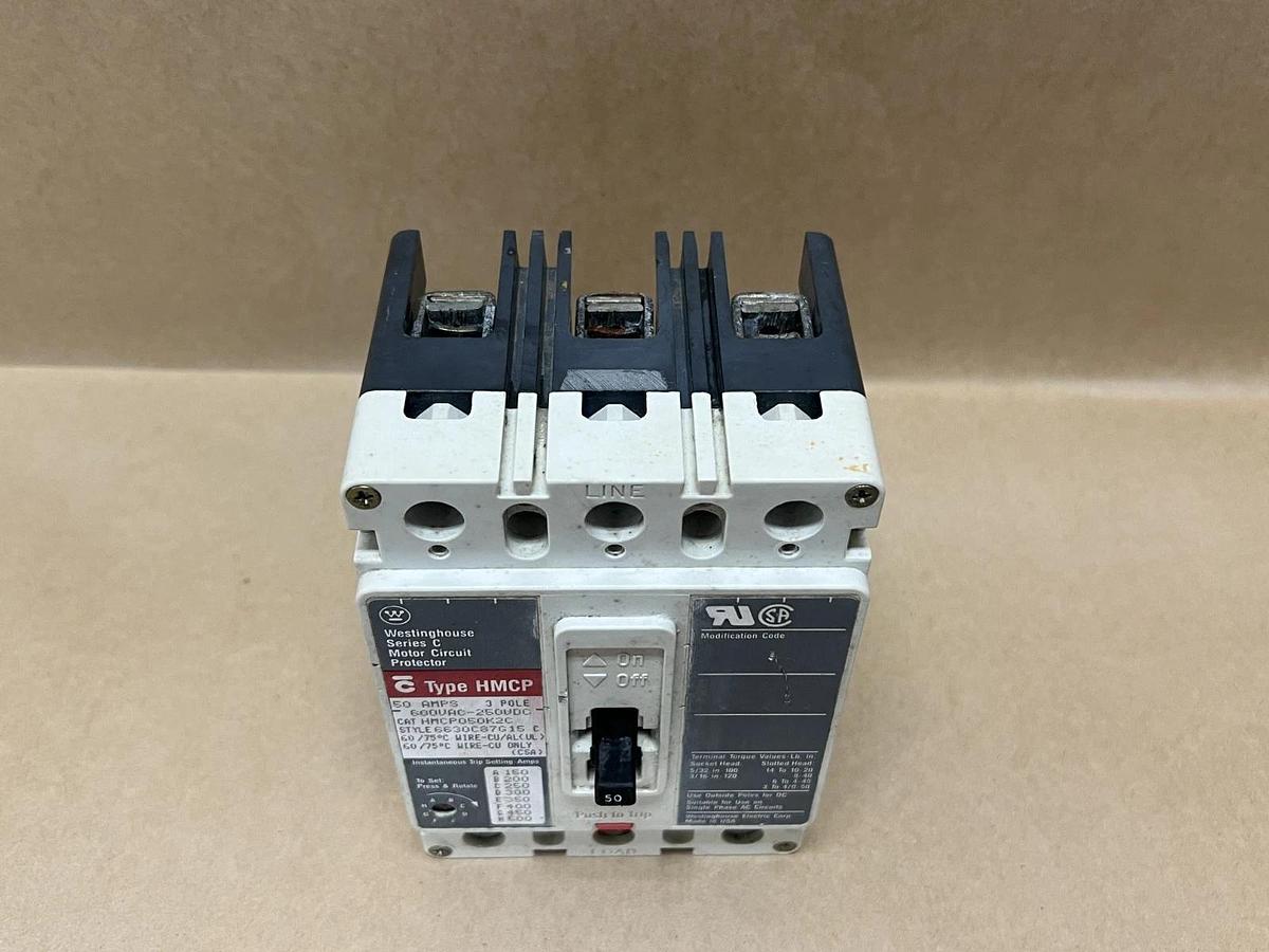 Used Westinghouse HMCP050K2C 50A, 3Pole, Ser C Motor Circuit Protector