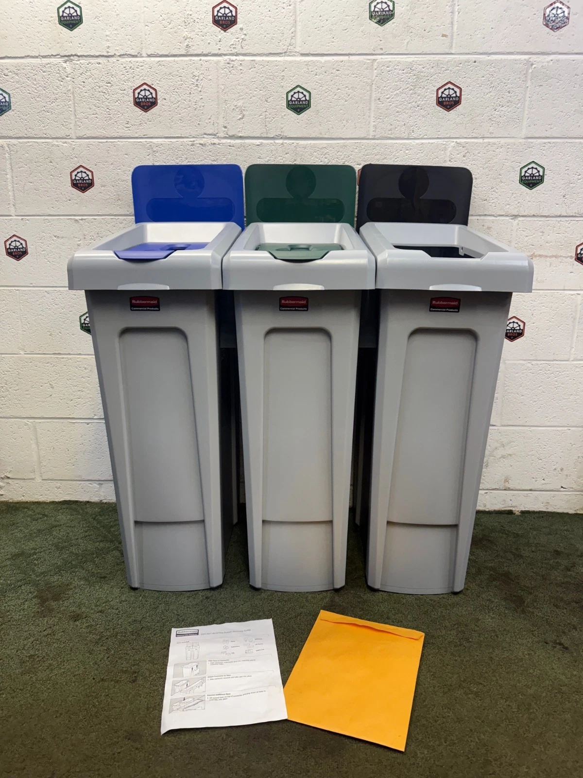 Rubbermaid 2007918 Recycling Station, 3-Stream Landfill/Mixed Recycling/Compost