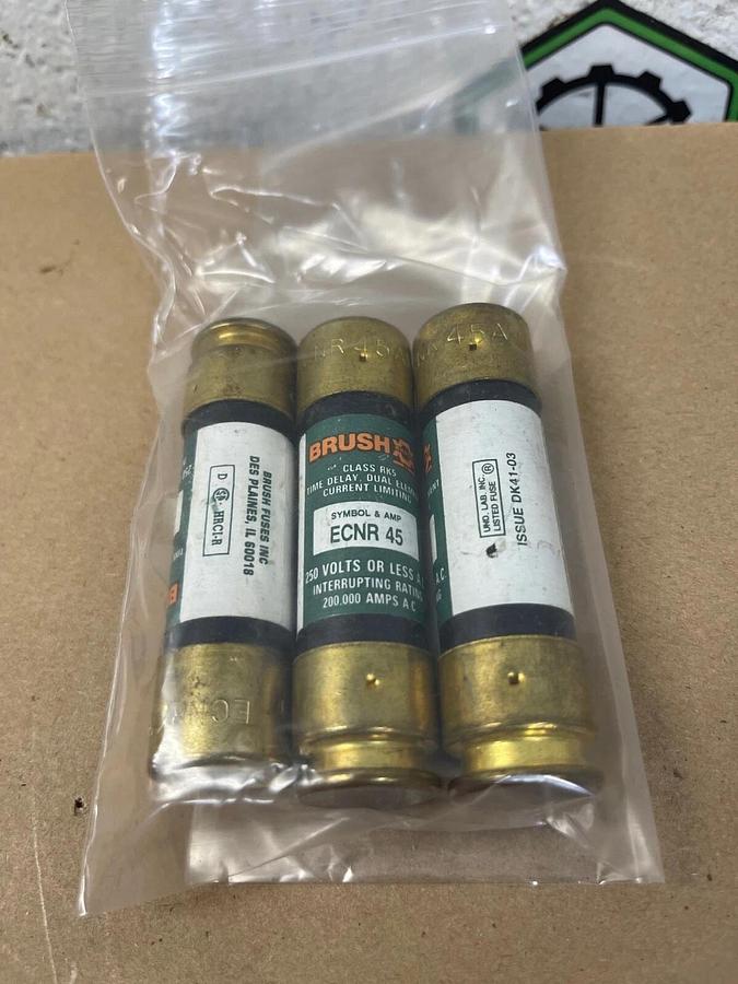 Used Brush ECNR 45A, Class RK5, Time Delay, Dual Element, Current Limiting - Lot of 3