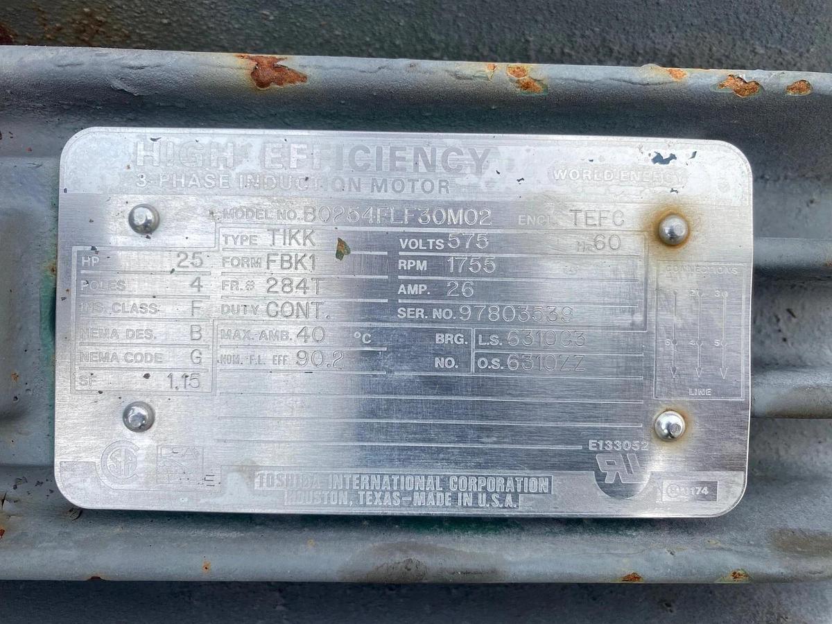 Used Toshiba Motor B0254FLF30M02 25Hp, 1755RPM, 575V, 3 Phase, 284T Frame