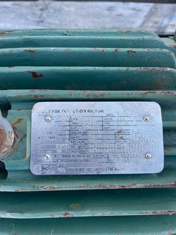 Used Toshiba International B0304FLF3BMHJ 30HP, 1770RPM, 460V 3Ph 60Hz Induction Motor