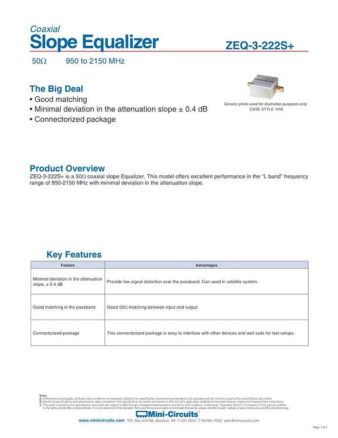 Used Mini Circuits ZEQ-3-222S+, Equalizer, 950-2150 MHz