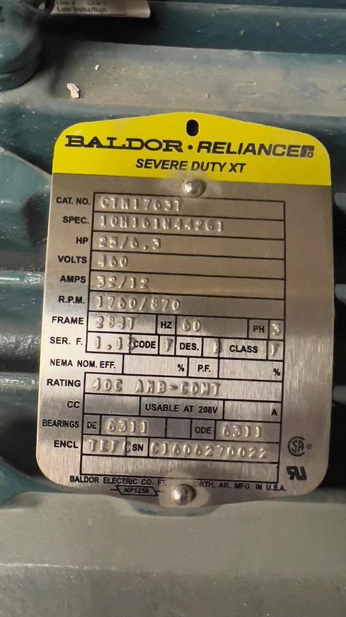 Used Baldor Reliance Industrial Motor CTM1763T 25HP 460V