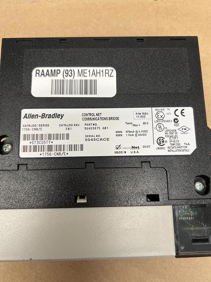Used Allen Bradley 1756-CNB/E Control Net Communications Bridge, F/W REV. 11.002
