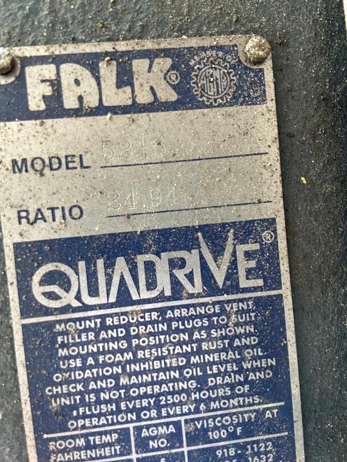 Used Falk 5215 Geardrive 24.94 Ratio, Toshiba 7.5Hp @ 2700RPM w/ 26”x14” Pulley