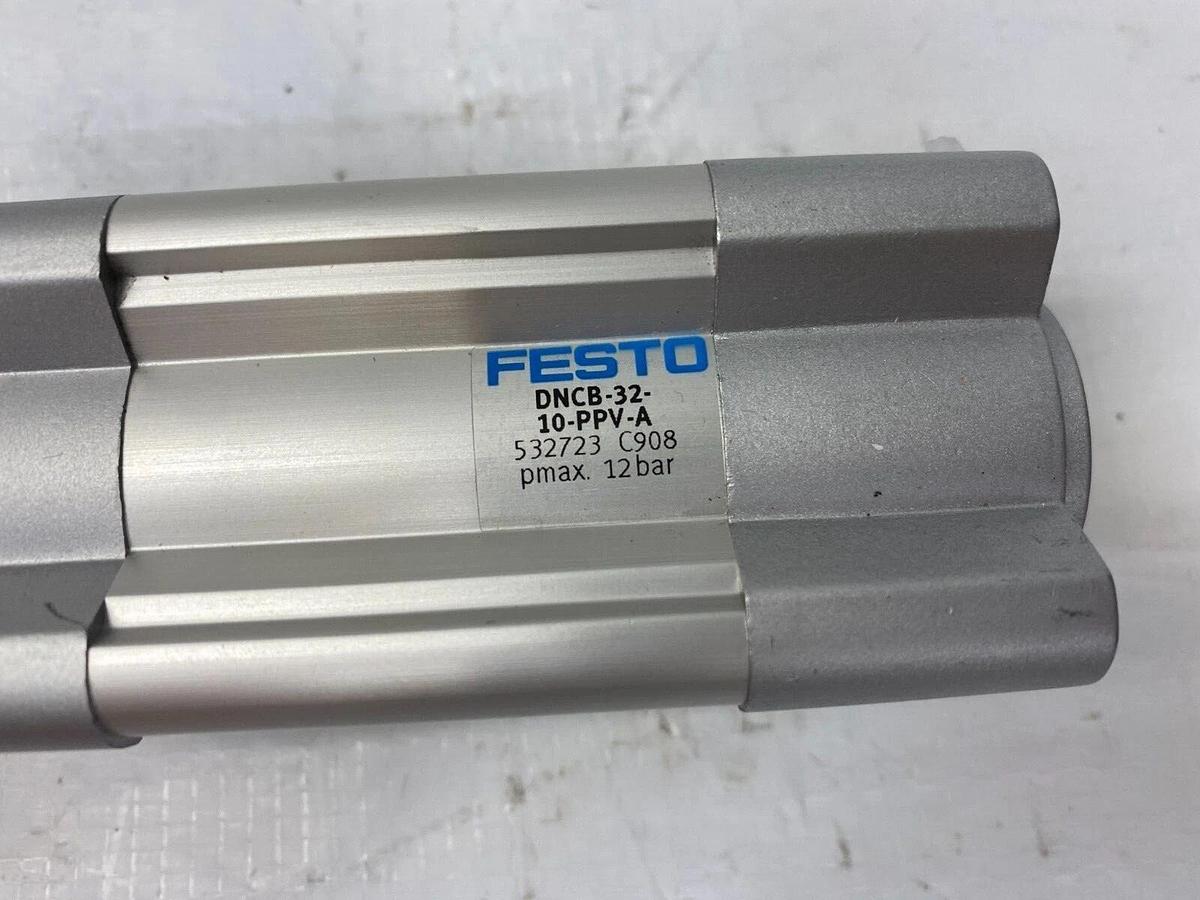 Used Festo DNCB-32-10-PPV-A Double Acting Pneumatic Air Cylinder Pmax. 12bar