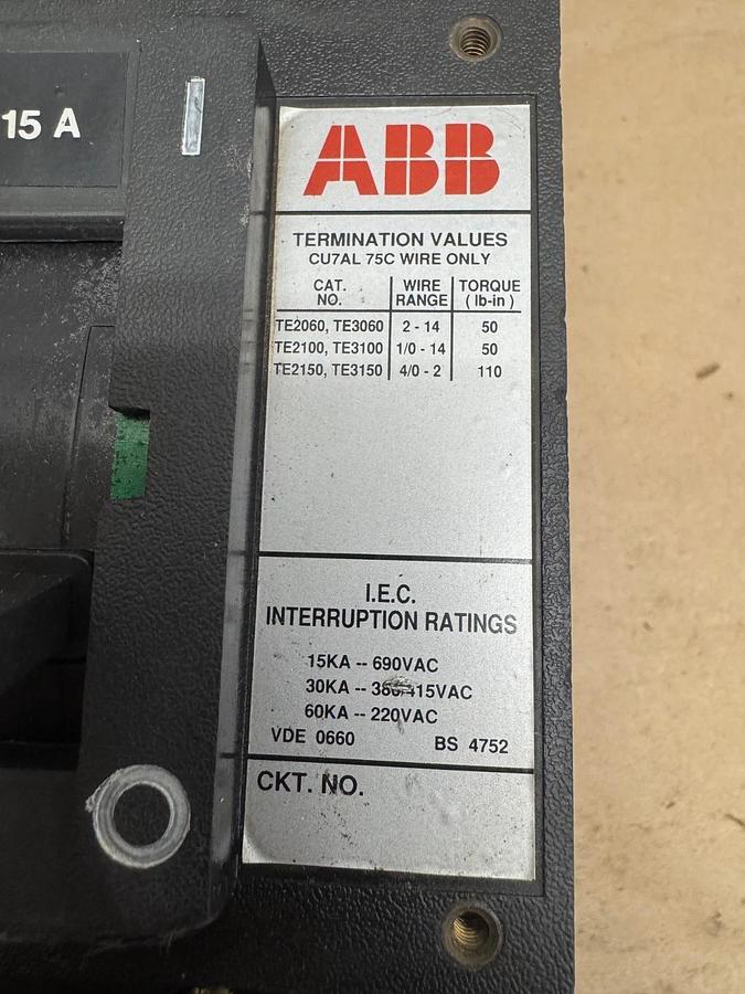 Used ABB LR 90467 15A 3 Pole Circuit Breaker