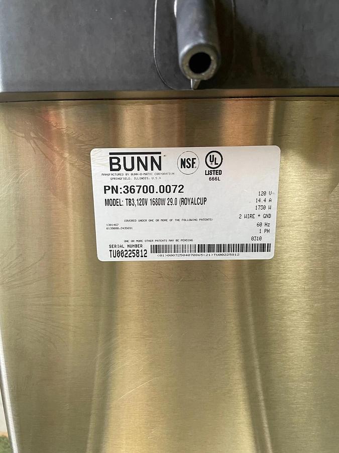Used BUNN TB3 Coffee Maker 120V