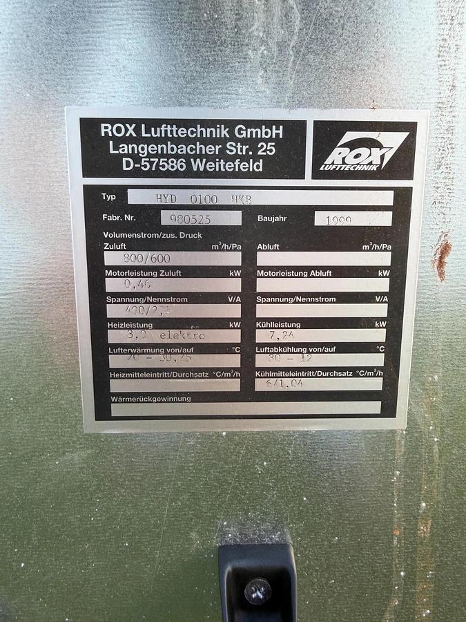 Used ROX Lufttechnik HYD 0100 HKB Commercial Air-Supply HVAC Unit