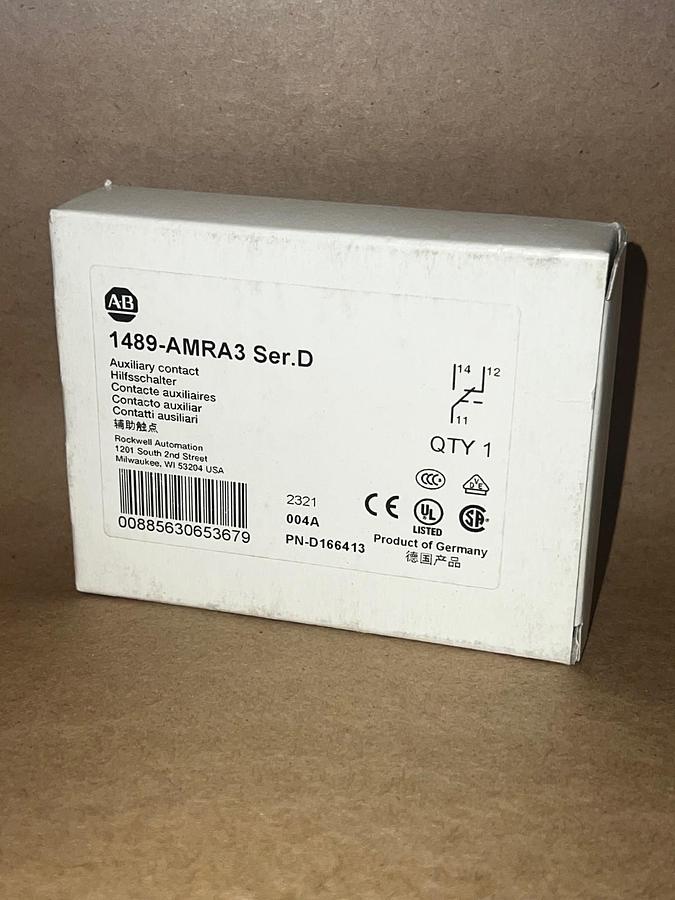 Used Allen Bradley 1489-AMRA3 Ser D Auxiliary Contact *NEW*