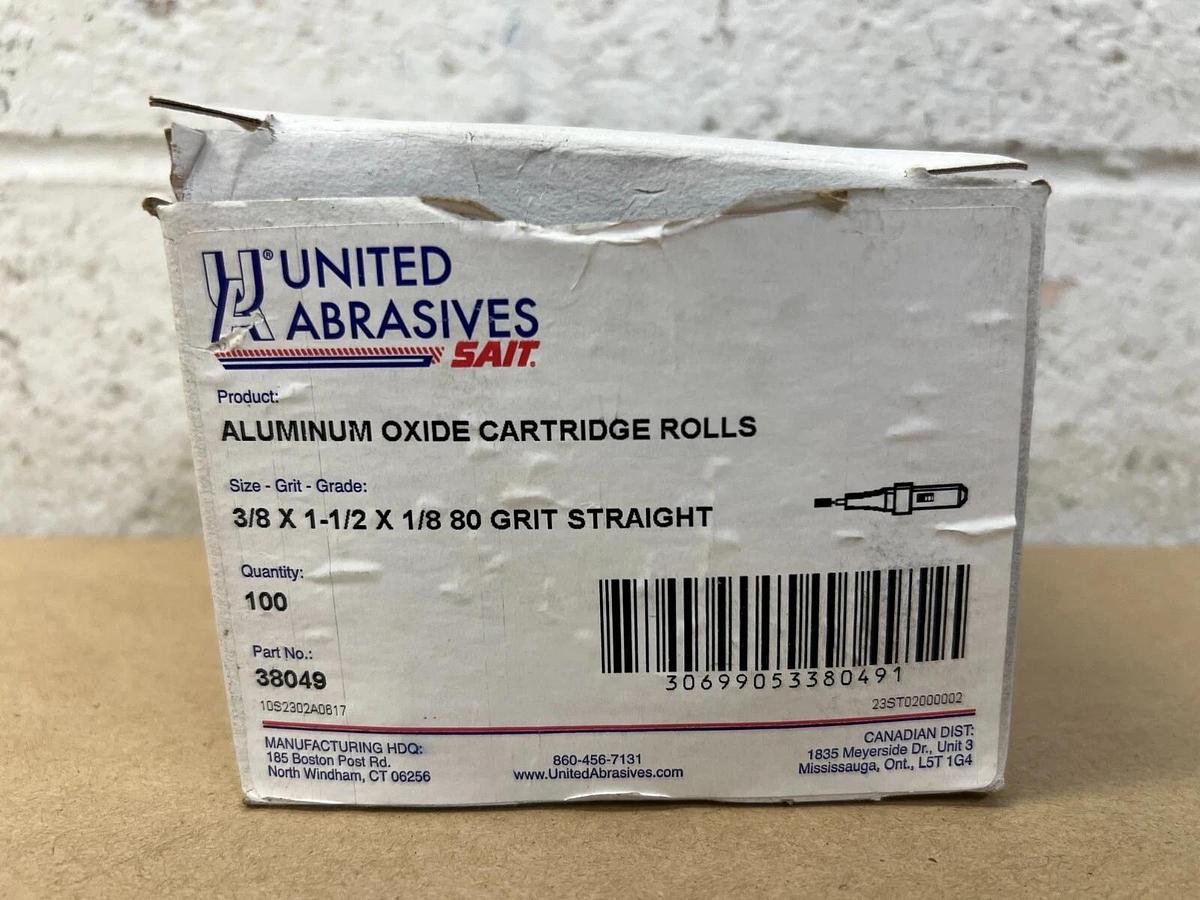 United Abrasives 38049 Aluminum Oxide Cartrdge Rolls 3/8x1/2x1/8 80 Grit Strght