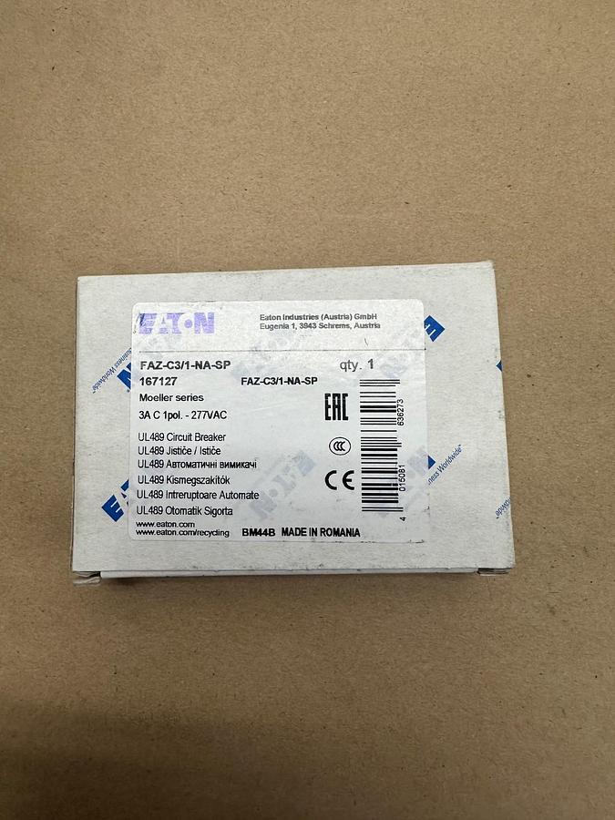 Used Eaton FAZ-C3/1-NA-SP Circuit Breaker 3A 1 Pole 277VAC