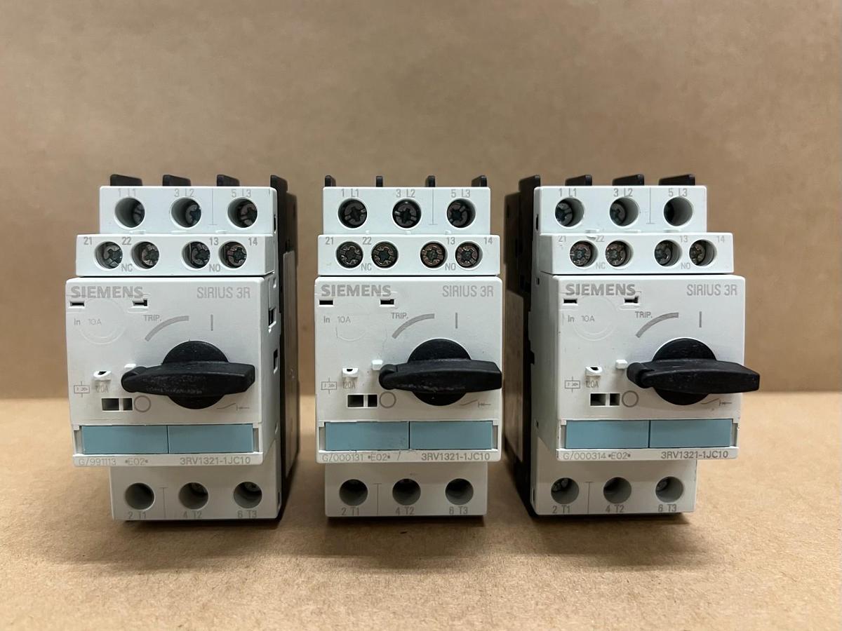 Used Siemens 3RV1321-1JC10 Sirius 3R 3P Motor Protection Circuit Breaker - Lot of 3