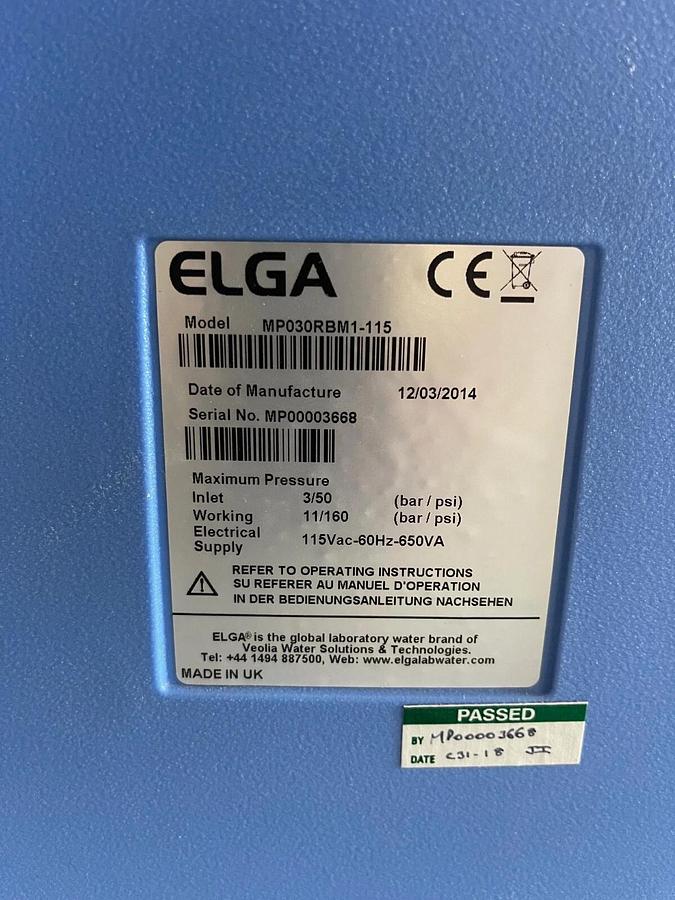 Used ELGA MP030RBM1-115 Medica Pro Water Purification System