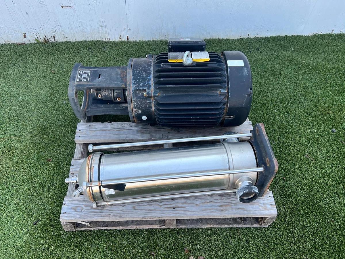 Used Grundfos CRN 20-10 Multistage Centrifugal Boosting Pump Assy, 25Hp Baldor Motor