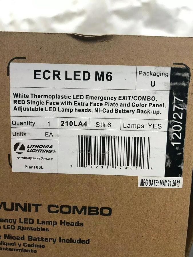 Used Lithonia Lighting ECRLEDM6 Exit Sign w/ Emergency Lights, 3.8W, Red