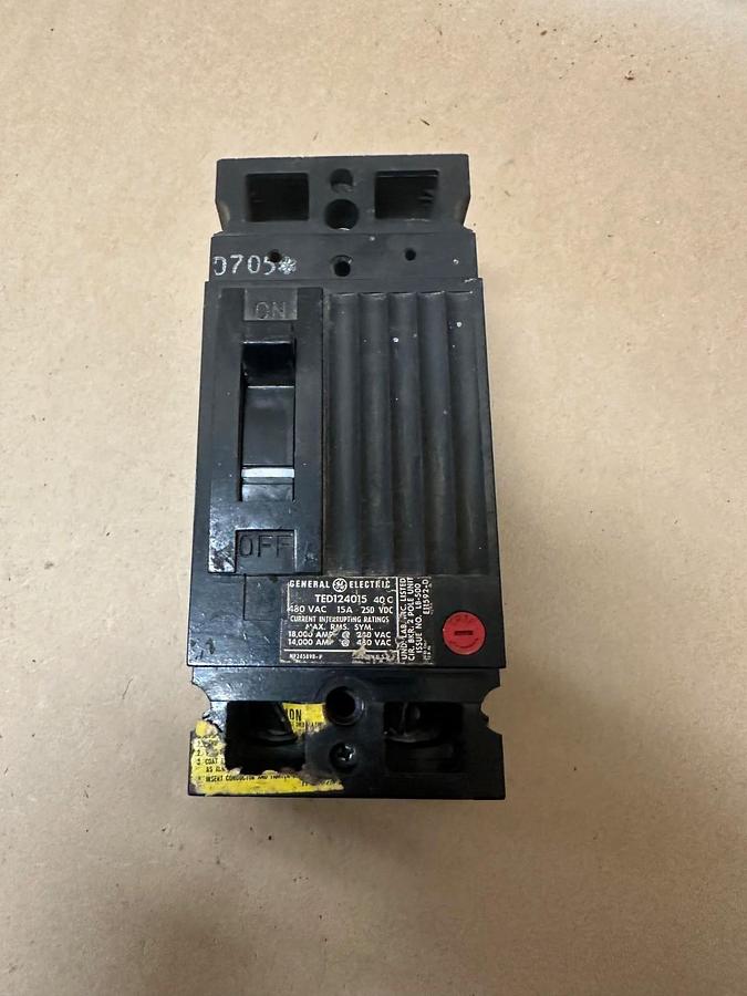 Used General Electric TED124015 15A 2 Pole Circuit Breaker
