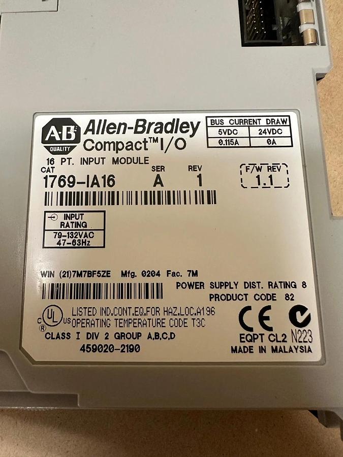 Used Allen Bradley 1769-IA16 Ser A Input Module, Compact I/O