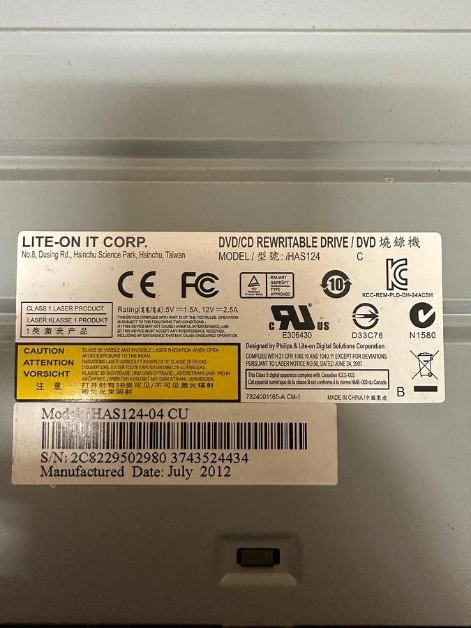 Used LITE-ON IT Corp. iHAS124-04 24X Sata Internal DVD +/- RW Drive