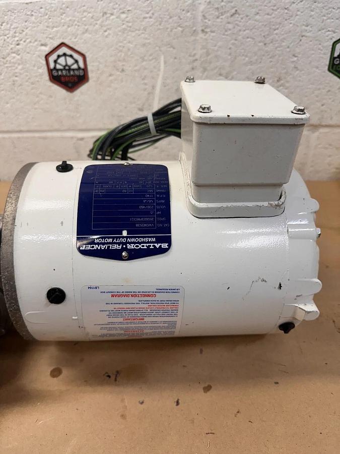 Used Baldor Reliance VWDM3538 0.5hp 230/460V 1.6/.8A Washdown Duty Motor, Gear Box