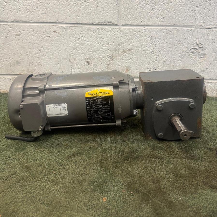Used Baldor F-921G-50-80C-J Gearbox 50:1 Ratio, w/ Baldor .37 kW DC Motor @ 1750 RPM