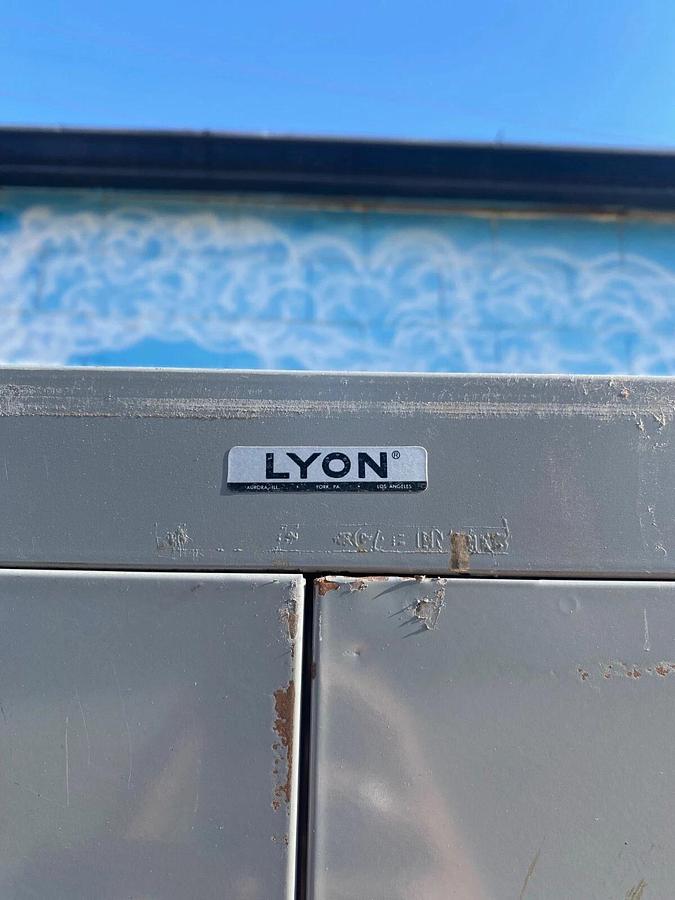 Used LYON Metal Office Cabinet, W: 36”, D: 21”, H: 78”, 2 Door, 4 Adjustable Shelves