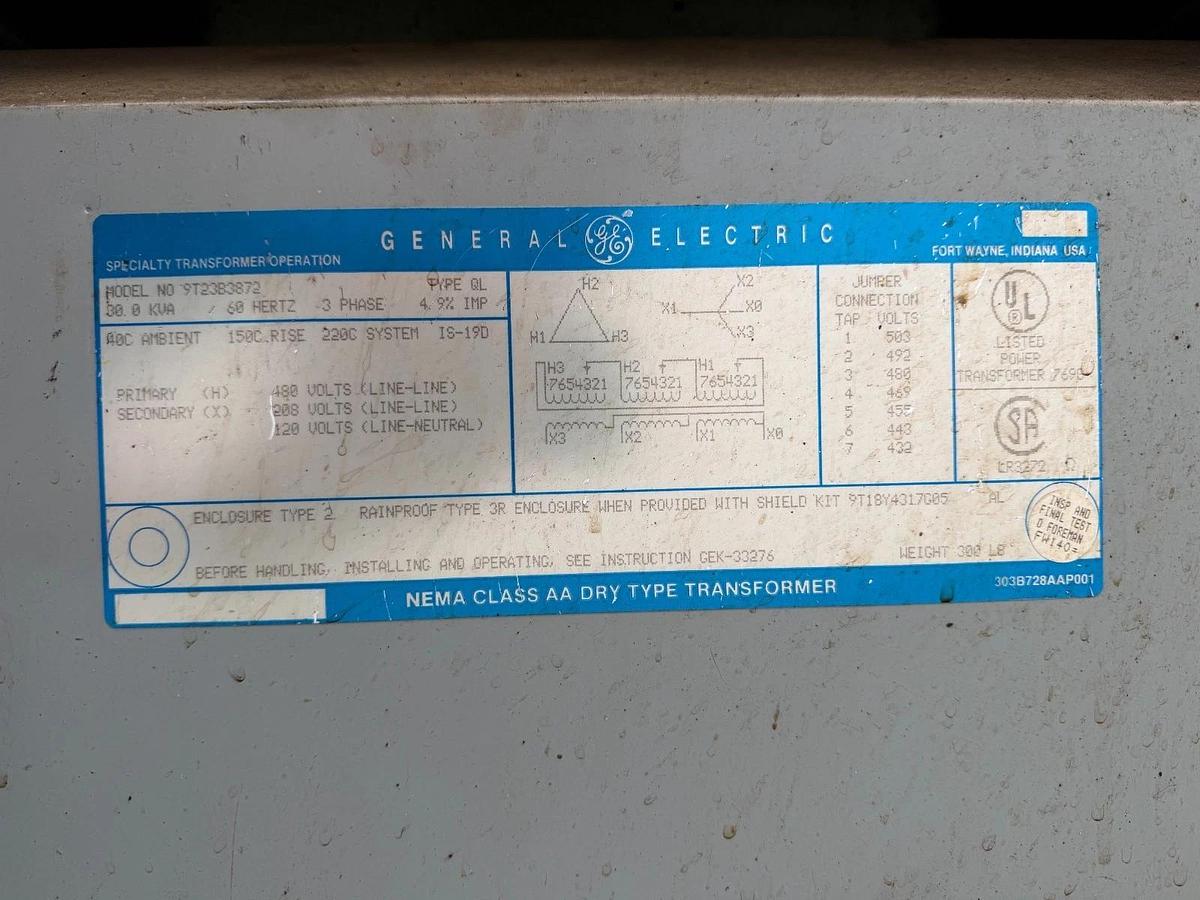 Used General Electric 9T23B3872 30KVA, 480V Transformer