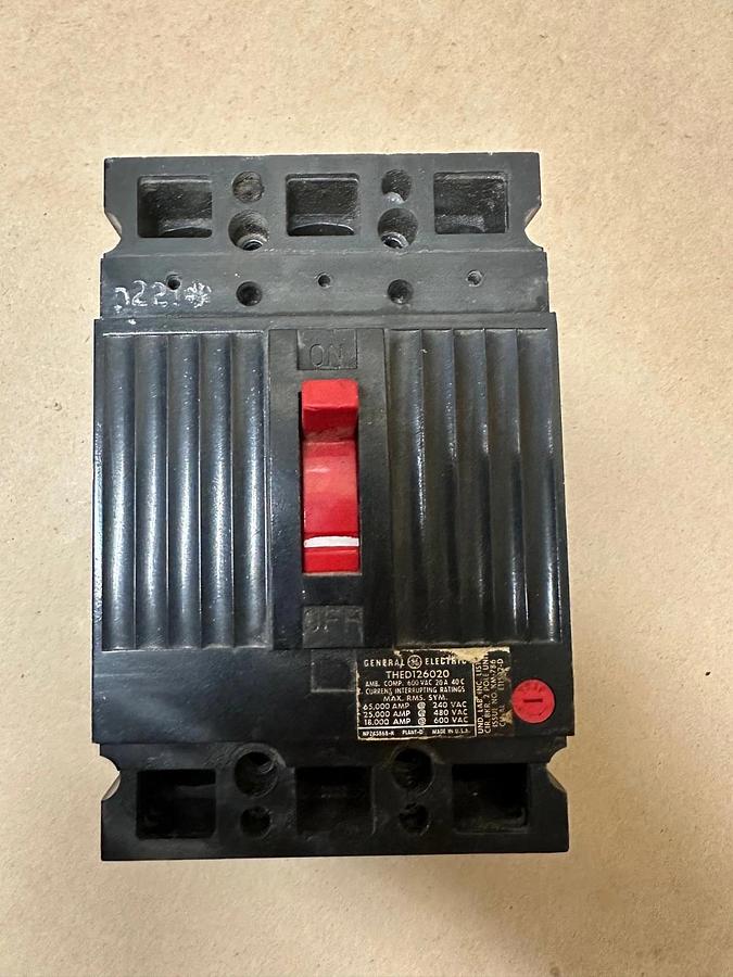 Used General Electric THED126020 20A 3 Pole Circuit Breaker