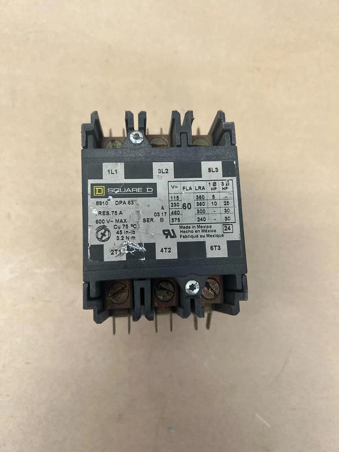 Used Square D 8910 DPA63 Contactor, 600V~Max