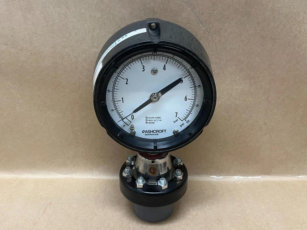 Used Ashcroft 0-100 PSI Duragauge Pressure Gauge w/ Type 00 Threaded Diaphragm Seal