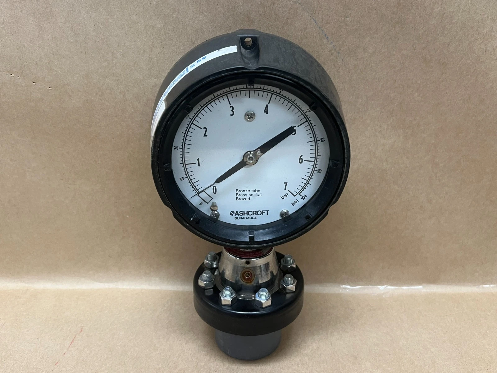 Used Ashcroft 0-100 PSI Duragauge Pressure Gauge w/ Type 00 Threaded Diaphragm Seal