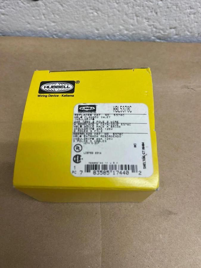 Used Hubbell HBL5378C Flanged Inlet, 20Amp, 125V, 2 Pole, 3 Wire