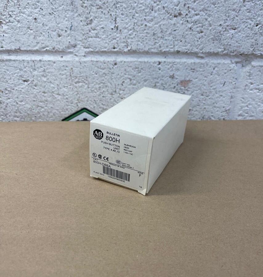 Used Allen-Bradley 800H-DR6A Push Button Unit Type 4, Series F, Mushroom Head Red Cap