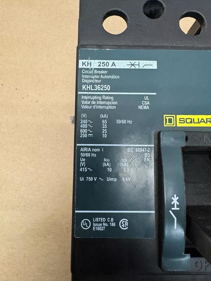 Used Square D KHL36250 Circuit Breaker, 250 A, 240-600V, 50/60Hz