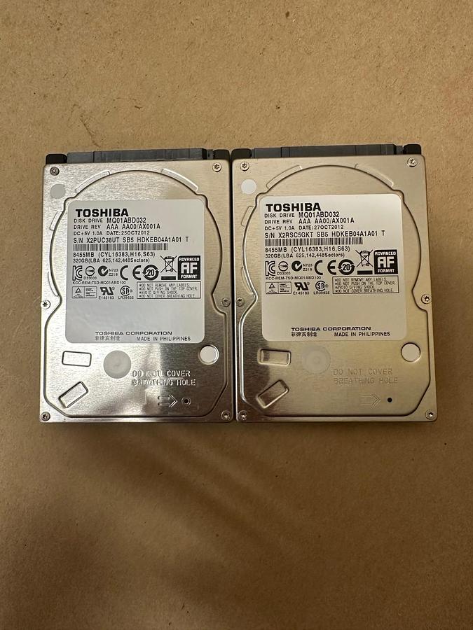 Used Toshiba MQ01ABD032 320GB SATA Hard Drive - Lot of 2