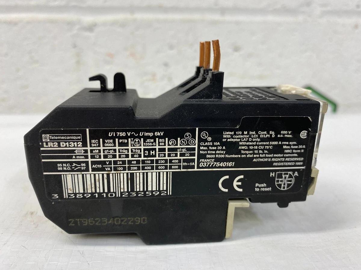 Used Telemecanique LR2 D1312 Overload Relay 600 V a.c. Max. Class 10A