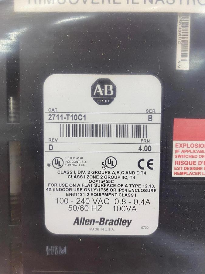 Allen Bradley 2711-T10C1 PanelView 1000 Series B w/ Manual and Mounting Brackets